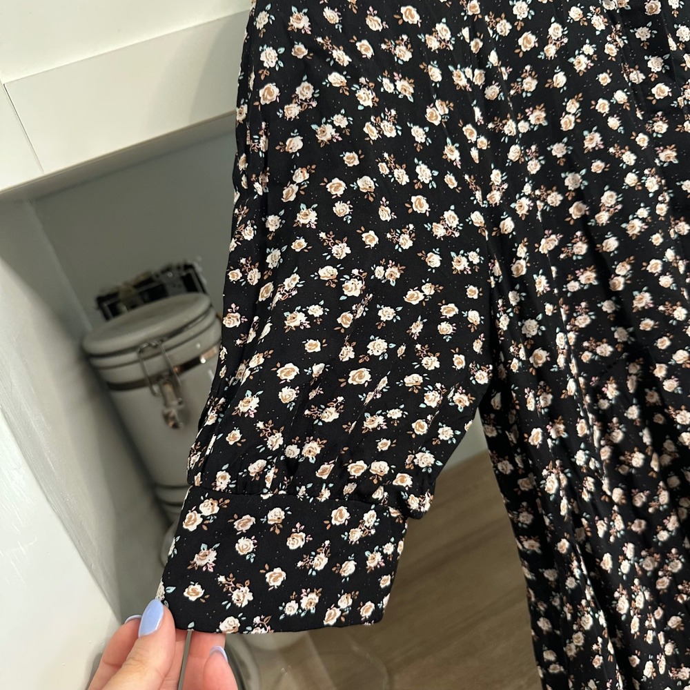 Natural Life Rebecca Midi Dress Womens S Black Ditsy Floral Tiered Button Front - Picture 11 of 16